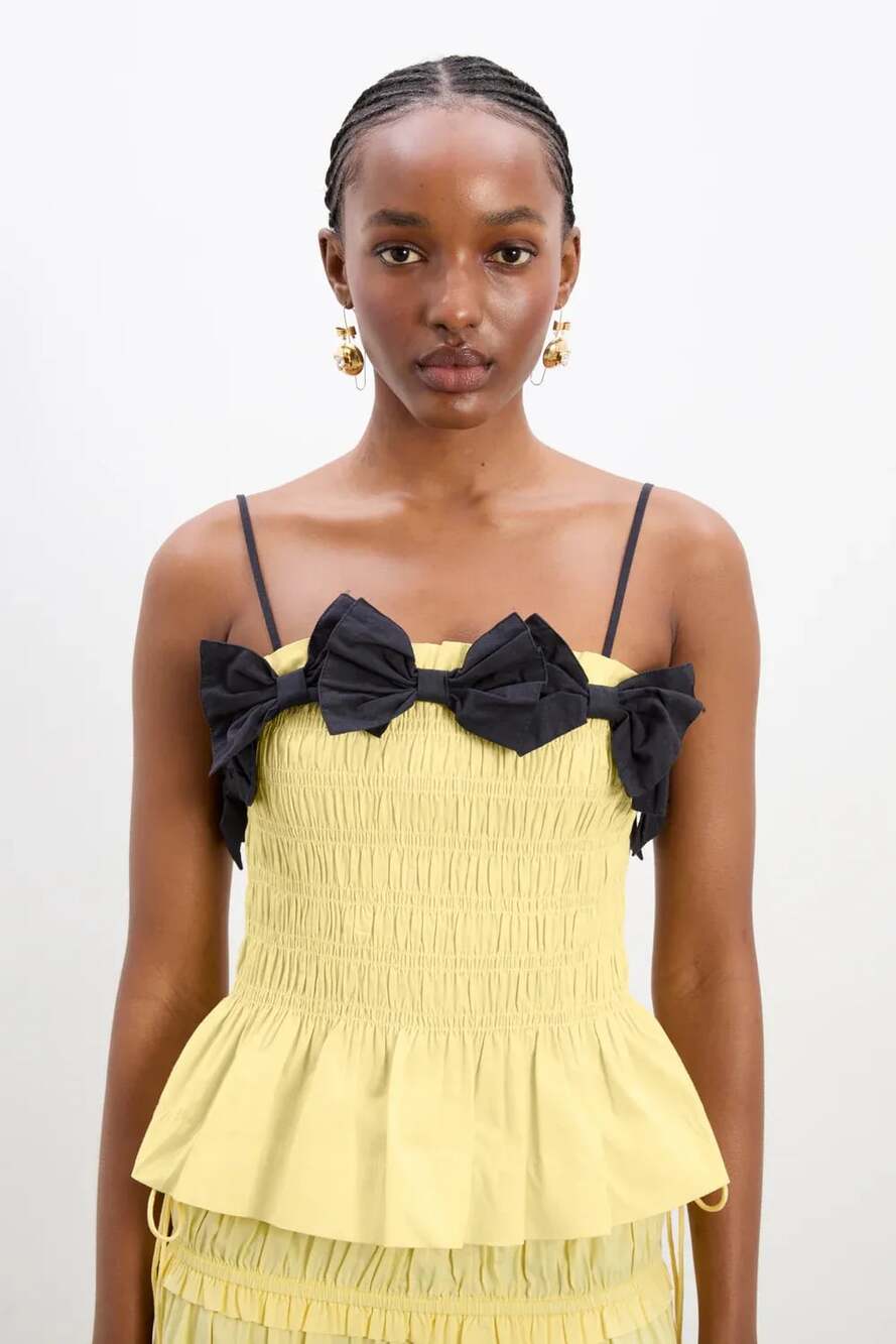 Damson Madder Bea Cami Top in Butter Yellow and Black UK size 16